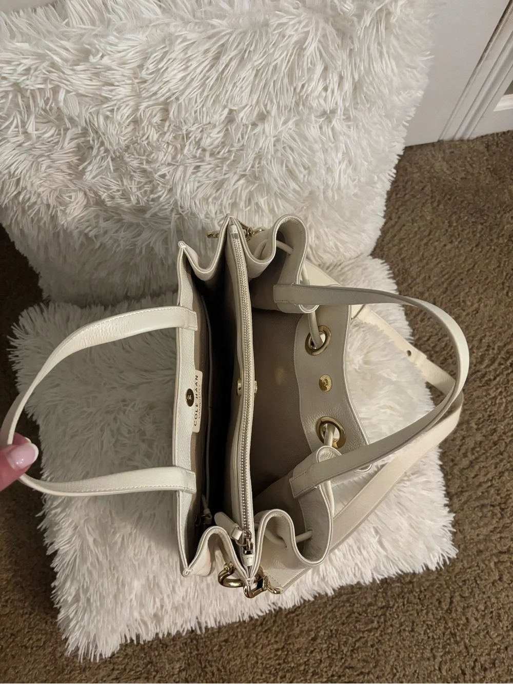 Cole Haan Ivory Pebble Leather Drawstring Tote